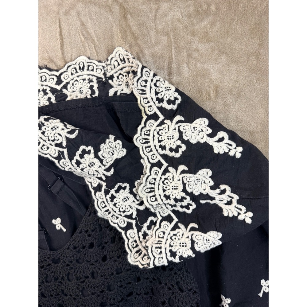 Lane Bryant Black Crochet Bodice Embroidered Hem Midi Dress Womens 18 Cotton - Picture 3 of 6